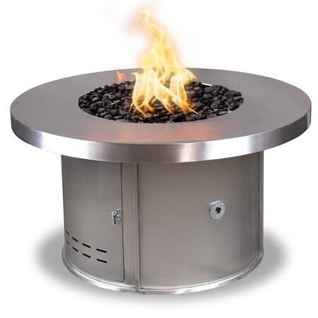 The Outdoor Plus 48 Round Mabel Fire Table - Stainless Steel - Plug & Play Electronic Ignition - Liquid Propane OPT-MABSS48EKIT-LP